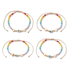 Bracelet de perles tressées en verre coloré et en laiton