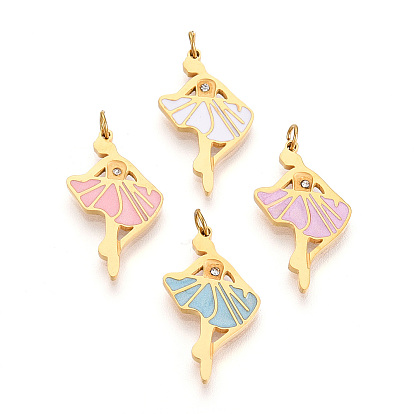 304 нержавеющей стальной эмали подвески, с соединительным кольцом и стразами, реальный 18 k позолоченный, очарование балерины, ионное покрытие (ip)