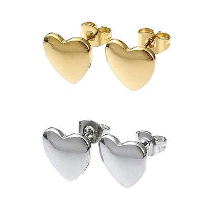 201 Stainless Steel Stud Earrings, with 304 Stainless Steel Pins, Plain Heart