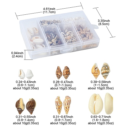 6 Styles Natural Mixed Cowrie Shell Beads Sets, Cowrie Shells
