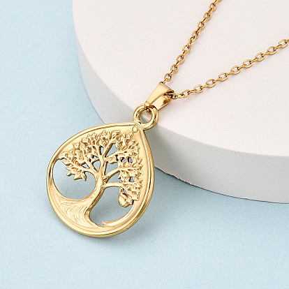 304 подвесные из нержавеющей стали ожерелья, слеза с древом жизни, ионное покрытие (ip)