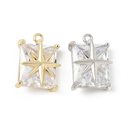 Латунные микро проложить кубического циркония подвески, без кадмия, без никеля и без свинца, прямоугольник со звездой