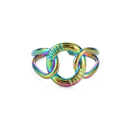 304 Stainless Steel Interlocking Ring Cuff Ring, Hollow Open Ring for Women