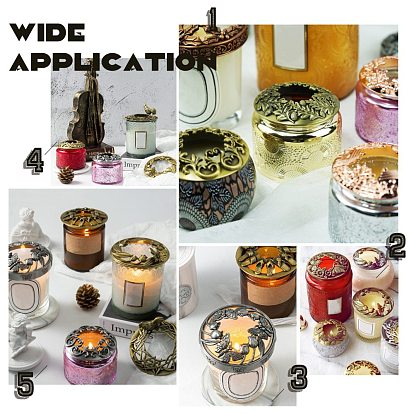 Alloy Candle Lids, Candle Toppers, Jar Candle Accessories, with Botany Pattern, Ring with Leaf