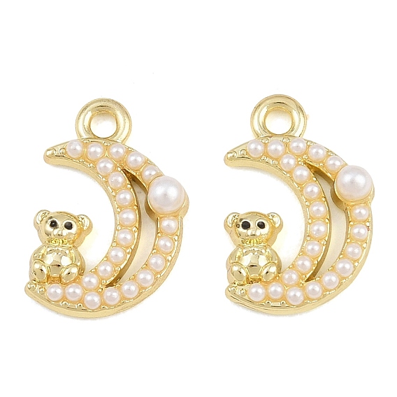 Alloy & Enamel & ABS Plastic Pearl Pendants, Moon & Teddy Bear Charms, Long-Lasting Plated, Rack Plating