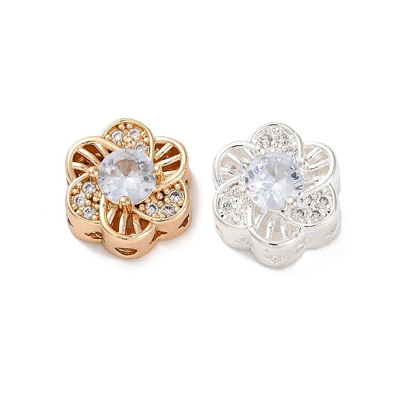 Стойки обшивки латунь микро проложить кубического циркония бусы, со стеклом, долговечный, без свинца и без кадмия, цветок