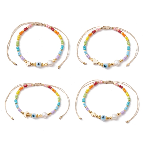 Colorful Glass Seed & Brass Braided Bead Bracelet
