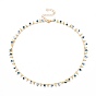 Round Evil Eye Pendants Necklaces, with Brass Curb Chains