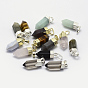 Natural Gemstone Pointed Pendants, Brass Findings, Long-Lasting Plated, Bullet