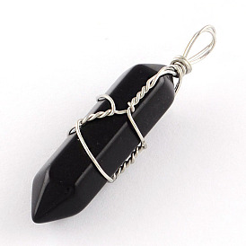 Gemstone Double Terminated Pointed Pendants, with Platinum Plated Iron Findings, Bullet