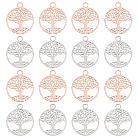 Olycraft Brass Filigree Pendants, Flat Round with Tree of Life