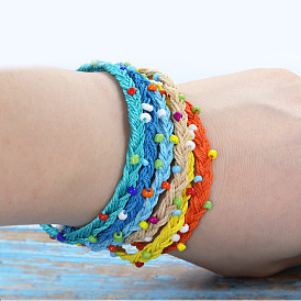 Waterproof Waxed Thread Bracelet with Beads Handmade in Europe