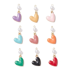 Подвески из эмали и сплава, с абс пластмассовыми жемчужными бисером, сердце