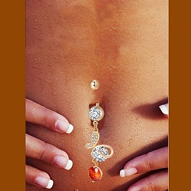 Piercing Jewelry, Brass Cubic Zirconia Navel Ring, Belly Rings, with 304 Stainless Steel Bar, Cadmium Free & Lead Free, Butterfly