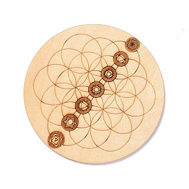 Basswood Carved Round Cup Mats, Chakra Flower Of Life Coaster Heat Resistant Pot Mats, for Home Kitchen