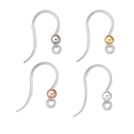 48Pcs 4 Color Eco-Friendly Plastic Earring Hooks, with Horizontal Loop, with 304 Stainless Steel Beads, Round