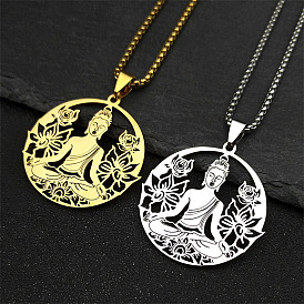 201 полые ожерелья из нержавеющей стали с подвеской в виде цветка Будды и йоги для женщин