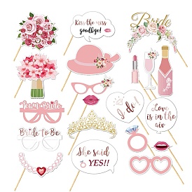 Kit d'accessoires de photomaton en papier pour anniversaire de mariage, bouquet et verres et lèvre et chapeau et verre à vin pour les détenteurs de décoration de fête