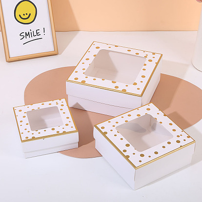 Картонные подарочные коробки с золотым тиснением в горошек, с видимым окном, квадратный