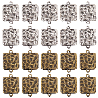 60Pcs 2 Colors Tibetan Style Zinc Alloy Connector Charms, Cadmium Free & Lead Free, Square