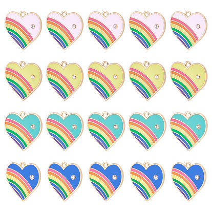 32Pcs 4 Color Alloy Enamel Pendants, Light Gold, with Rhinestone, Cadmium Free & Nickel Free & Lead Free, Heart