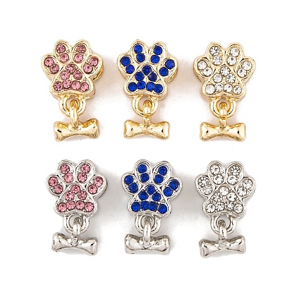Подвески из сплава со стразами в стойке в европейском стиле, Подвески с большими отверстиями и отпечатком лапы из собачьей кости