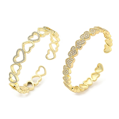 Heart Brass Micro Pave Clear Cubic Zirconia Open Cuff Bangles for Women