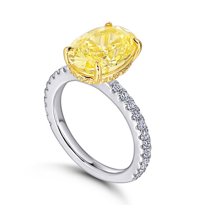 High Carbon Diamond Oval Natural Gemstone Yellow Sapphire Ring for Women