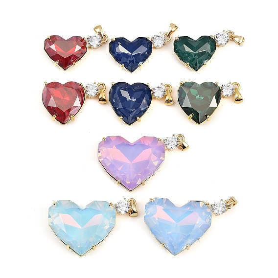Латунные микро проложить кубического циркония подвески, со стеклом, сердце прелести, стойки покрытие, без кадмия и без свинца, долговечный, реальный 18 k позолоченный
