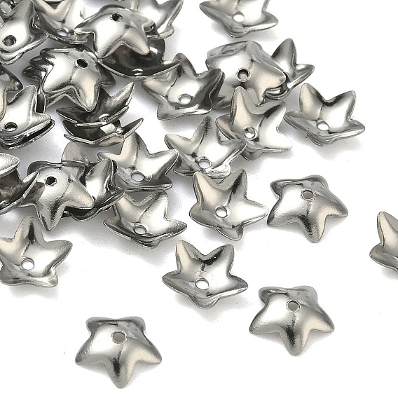 5-лепесток цветка гладкая поверхность из нержавеющей стали 304 крышки шарика, 7x7x2 мм, отверстие : 0.5 мм