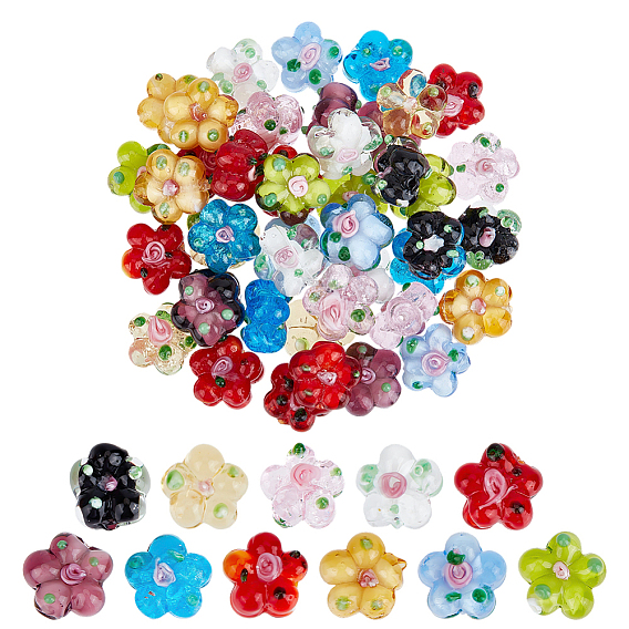 50шт 10 цвета бусины лэмпворк ручной работы, неровный, цветок