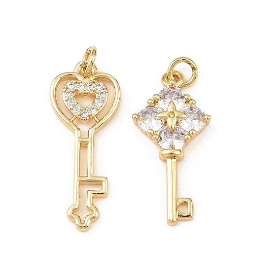 Подвески из латуни с прозрачными кубическими цирконами, Брелоки для ключей, с целью перехода в кольце, стойки покрытие, долговечный, без кадмия и без свинца, реальный 18 k позолоченный