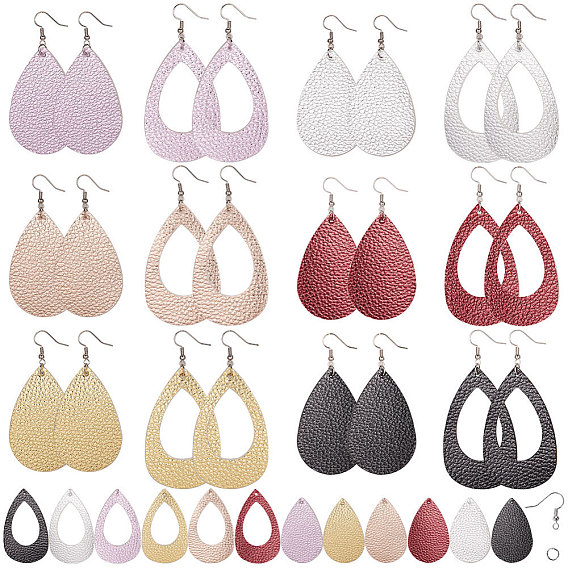 SUNNYCLUE DIY Earring Making, with PU Leather Big Pendants, Brass Earring Hooks and Iron Jump Rings, Teardrop