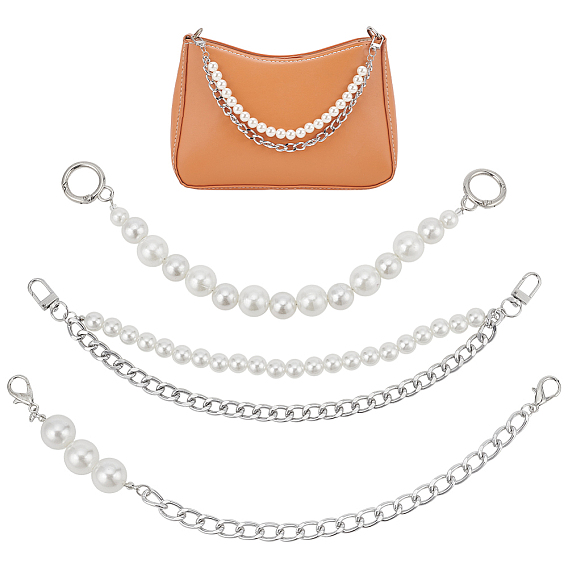 3шт 3 стиль удлинители ремня для кошелька, с абс пластмассовыми жемчужными бисером, кабельная цепь из искусственной кожи и сплава и поворотные застежки, аксессуары для замены сумок