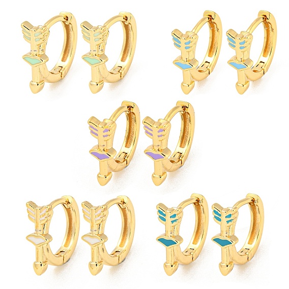 Boucles d'oreilles créoles en laiton doré en forme de flèche, avec l'émail