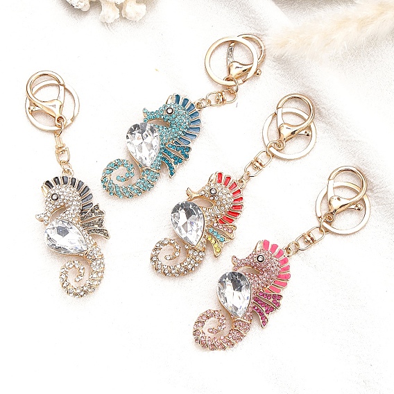 Брелки со стразами из сплава, морской конек