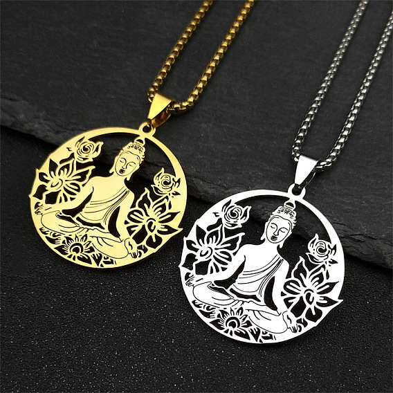 201 полые ожерелья из нержавеющей стали с подвеской в виде цветка Будды и йоги для женщин