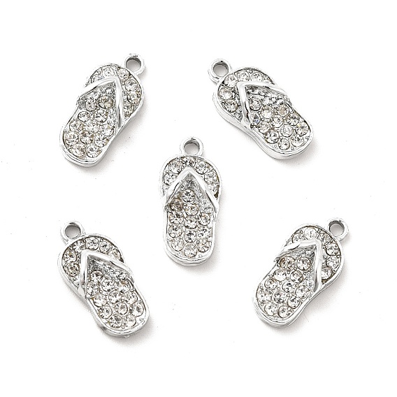 Alloy Rhinestone Pendants, Platinum Tone Flip-flops Charms