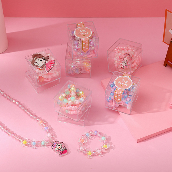 Пластиковые подвески, ожерелья, браслеты из бисера, кольца и заколки для волос для детей