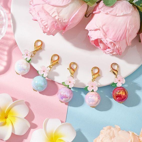 Круглые цветочные подвески из акрила и смолы, Сплав с застежками когтя омара