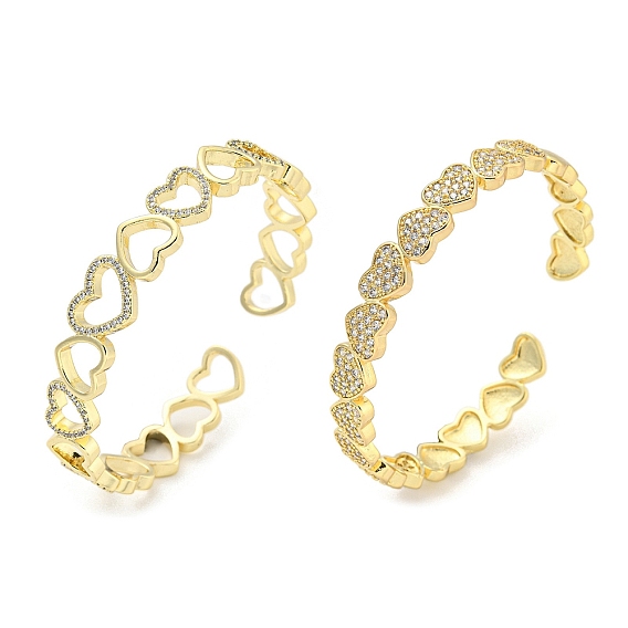 Heart Brass Micro Pave Clear Cubic Zirconia Open Cuff Bangles for Women