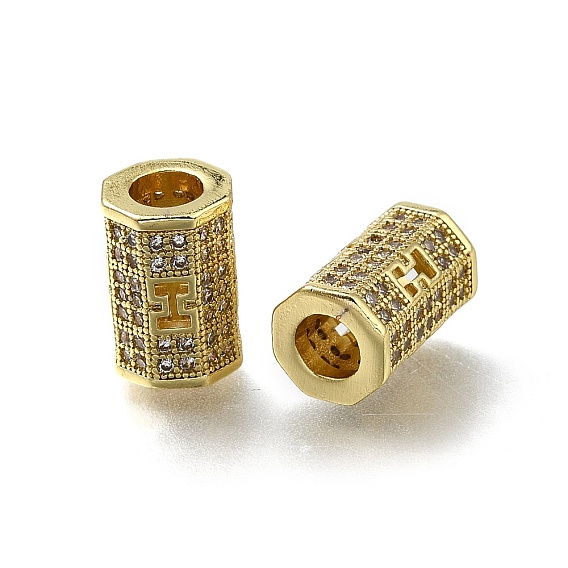 Латунь микропаве прозрачный кубический цирконий европейский бисер, бусины с большим отверстием, шестиугольник с буквой i, долговечный, стойки покрытие, без свинца и без кадмия