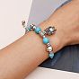 Owl Alloy Charm Bracelets, Synthetic Turquoise Beaded Bracelets for Women