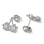 Brass Rhinestone Dangle Stud Earrings with Glass, Flower