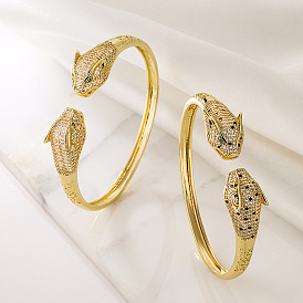 18K Gold Plated Leopard Bracelet with Zirconia Stones for Women's Fashion Jewelry