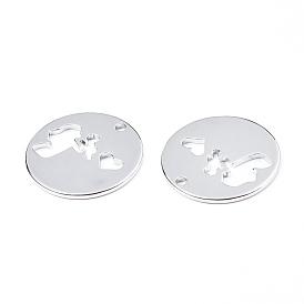 Ion Plating(IP) 201 Stainless Steel Pendants, Flat Round with Bat