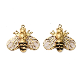 304 Stainless Steel Pendants, Bees, with Enamel, Real 18K Gold Plated, Ion Plating(IP)