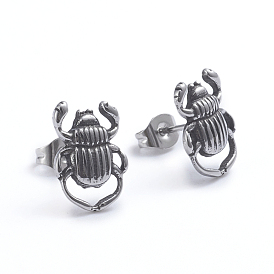 Retro 304 Stainless Steel Stud Earrings, with Ear Nuts, Insects