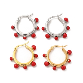 Круглые серьги-кольца из бисера с красной эмалью, 304 женские украшения из нержавеющей стали
