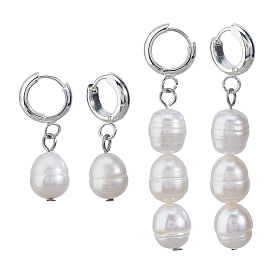 2 пары 201 серьги-кольца из нержавеющей стали, с натуральным культивированным пресноводным жемчугом